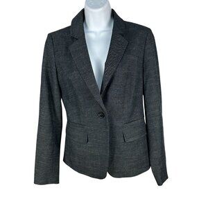 Loft Womens Blazer Jacket Size 0 Charcoal Gray Polyester Viscose Linen Blend